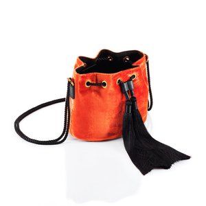 NWT Shanghai Tang Mini Velvet Bucket Evening Bag Orange